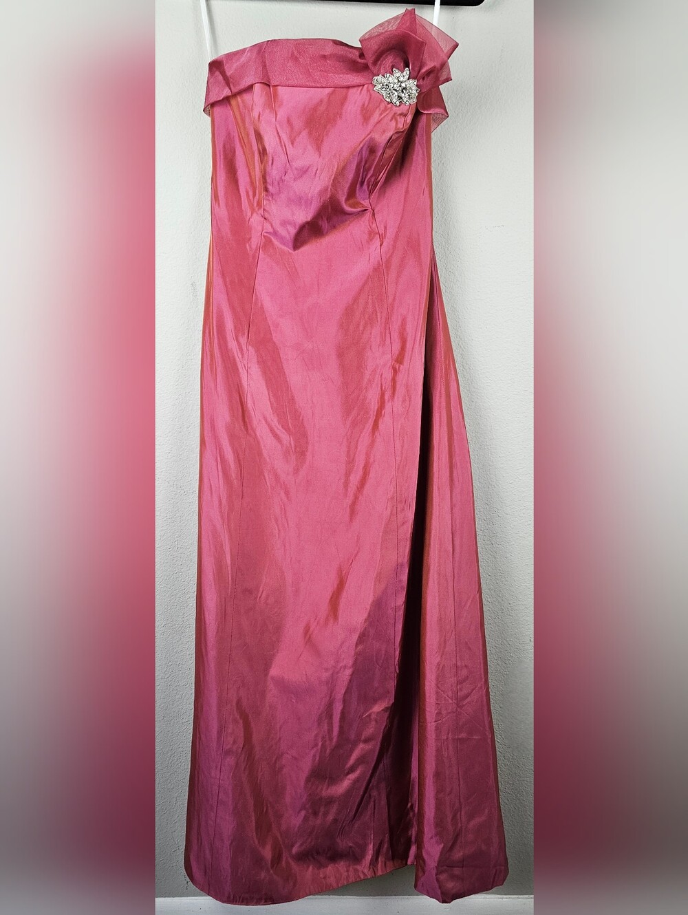 ​Alvina Valenta Maids Iridescent Pink Strapless Maxi Gown Brooch Accent Custom